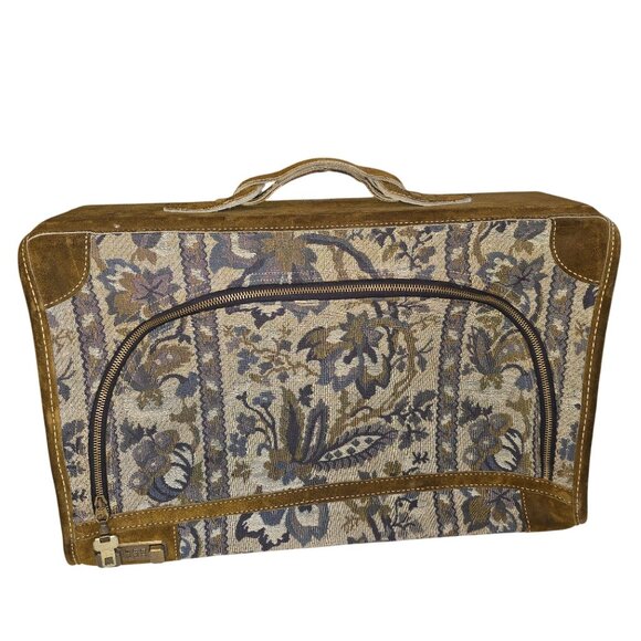 Vintage Neiman Marcus Floral Tapestry & Suede Suitcase With Lock - Picture 4 of 11